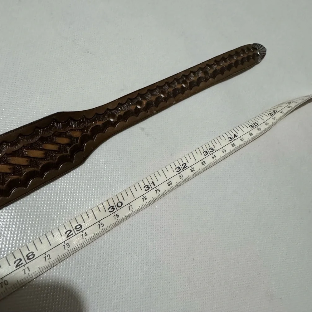 Vintage Genuine Leather Brown‎ Tooled Leather Belt Mens Size 32 Western Rodeo